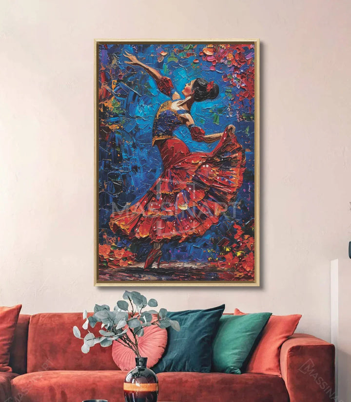Décoration intérieur contemporain — Tableau danse flamenco palette rouge-bleu Massinart