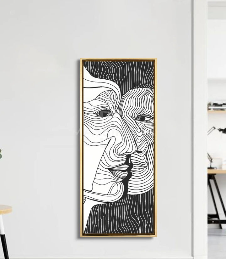 Mise en situation salon moderne tableau bond portrait abstrait Massinart décoration murale