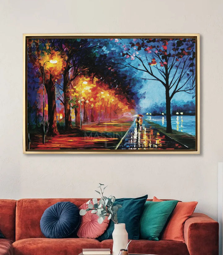 Mise en situation salon moderne — Tableau Balade Nocturne paysage nocturne Massinart