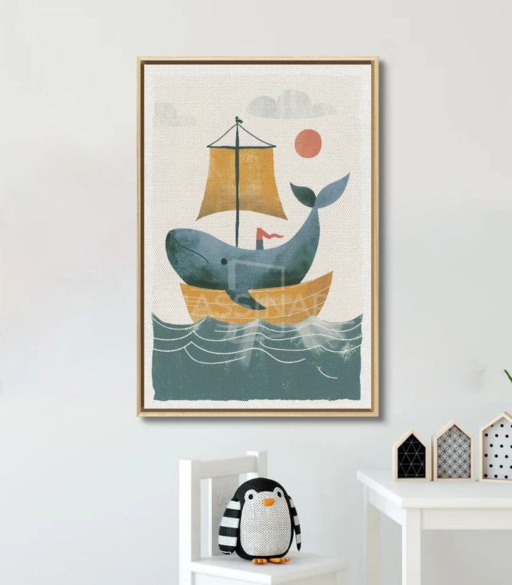 Décoration intérieur chambre — Tableau Whale Ride illustration marine minimaliste Massinart