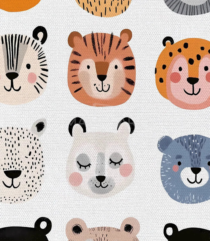Tableau Furry Faces composition complète — léopard et galerie animalière, format diptyque illustration jeunesse