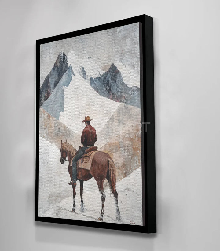 Tableau Cowboy western vertical en mise en situation salon marocain — Massinart