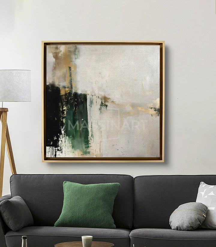 Mise en situation salon moderne Tableau Allure au-dessus canapé gris — Massinart