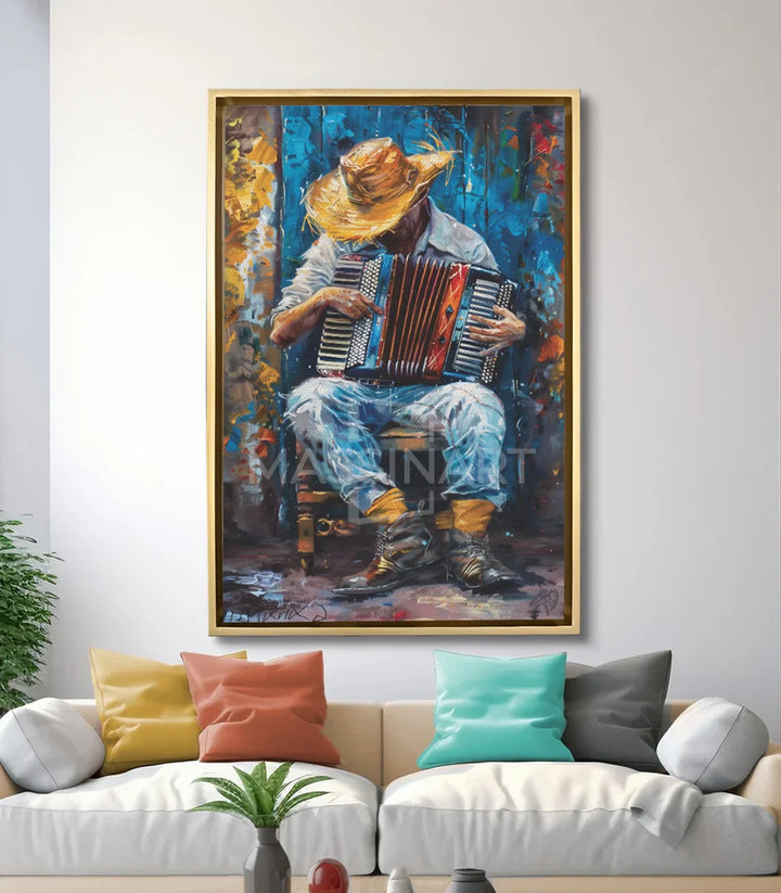 Tableau Accordionist mise en situation salon moderne Massinart