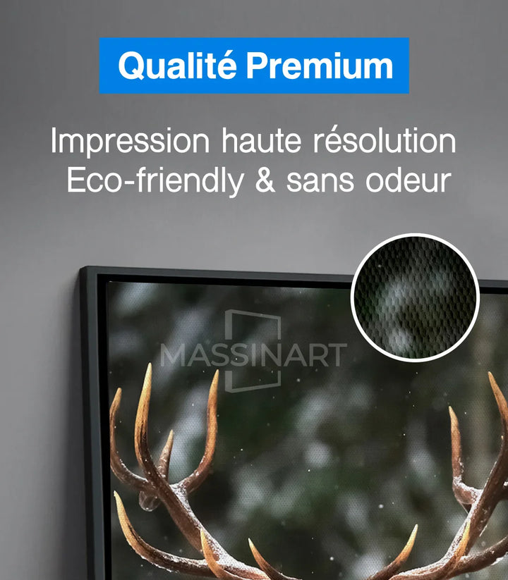 Décoration murale animalière, cerf bois dorés fond boisé design Massinart