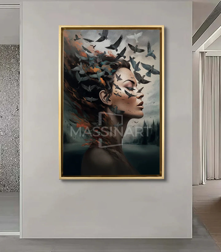 Tableau Gone en mise en situation salon moderne gris et blanc, Massinart
