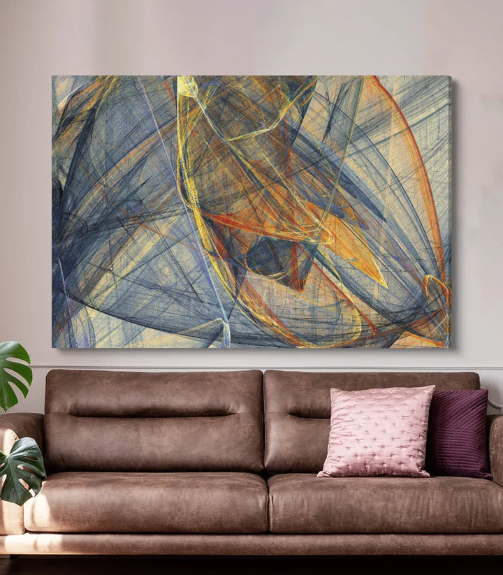 Simulation chambre moderne, tableau Futuristic Motion tons chauds froids harmonie