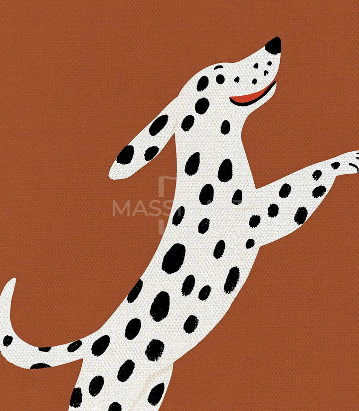 Détail tableau Joyful Paws — dalmatien frisbee bleu style ludique pour enfants