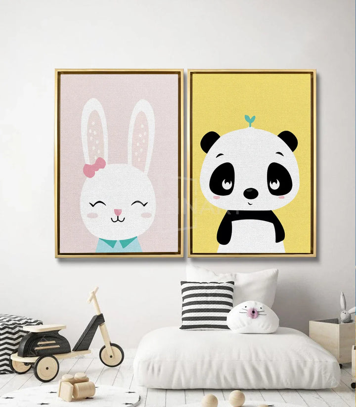 Mise en situation salon chambre enfant diptyque Bunny Panda Massinart