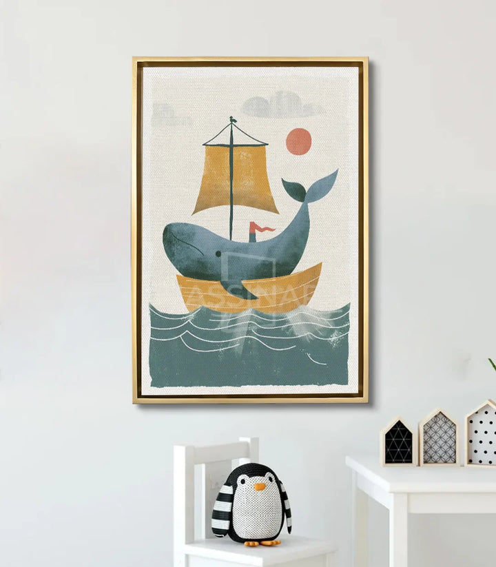 Mise en situation salon enfant — Tableau Whale Ride décoration murale chambre garçon Massinart