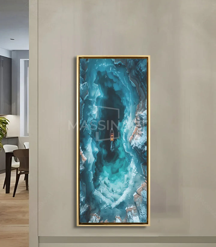 Mise en situation salon moderne décoration couloir bleu turquoise Massinart