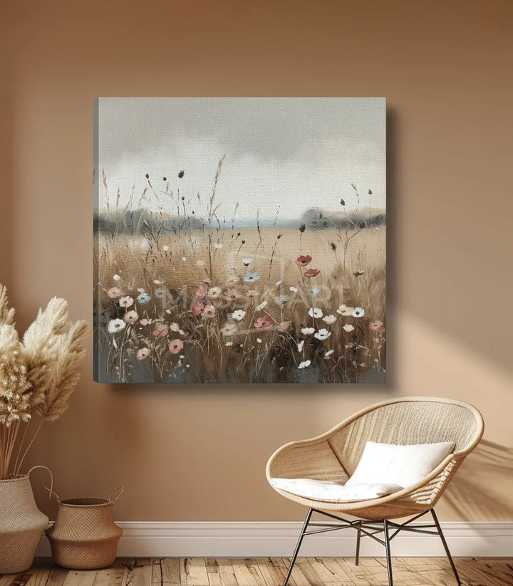 Tableau Farmyard détail fleurs sauvages prairie pastel — Massinart