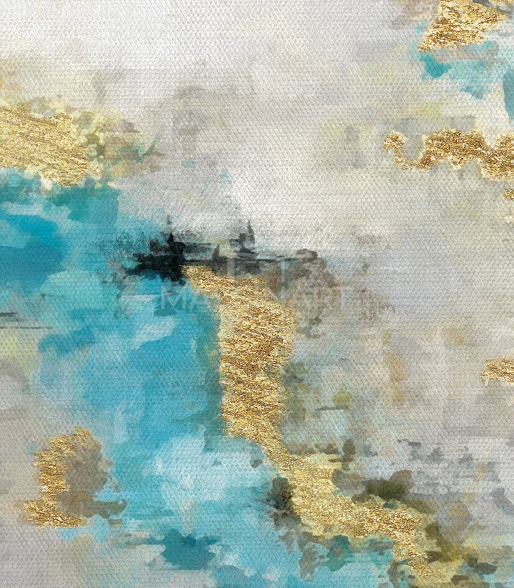 Décoration bureau avec tableau abstrait contemporain bleu et doré - Massinart