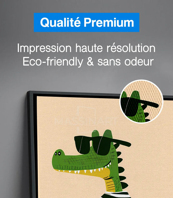 Tableau enfant crocodile skateboard couleurs vives Massinart