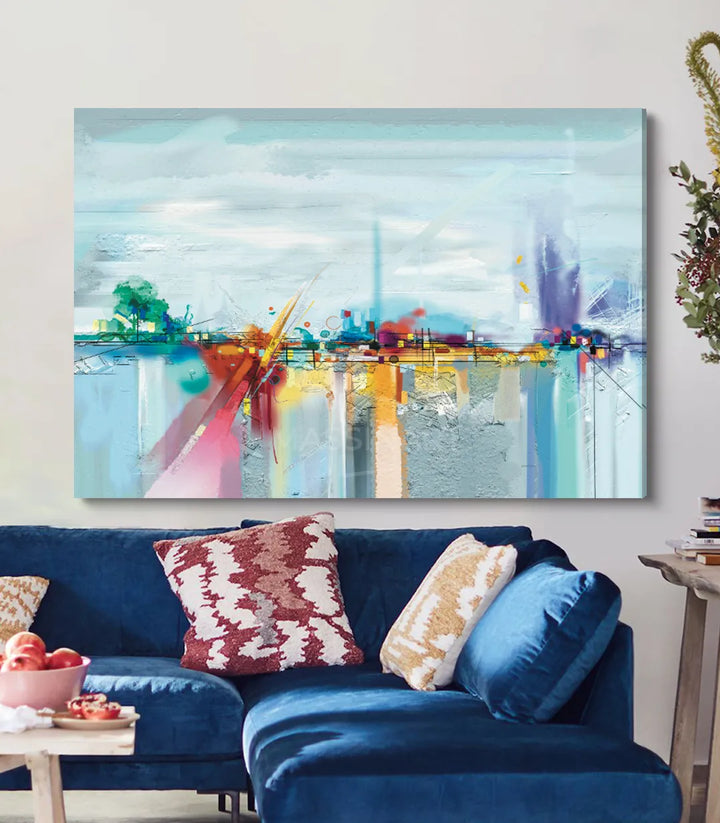 Détail technique tableau paysage abstrait, textures et dégradés expressionnistes Massinart