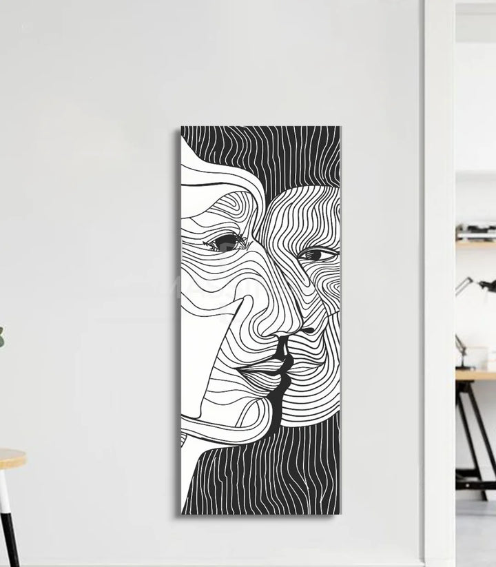 Tableau bond portrait abstrait vertical Massinart — art géométrique noir blanc