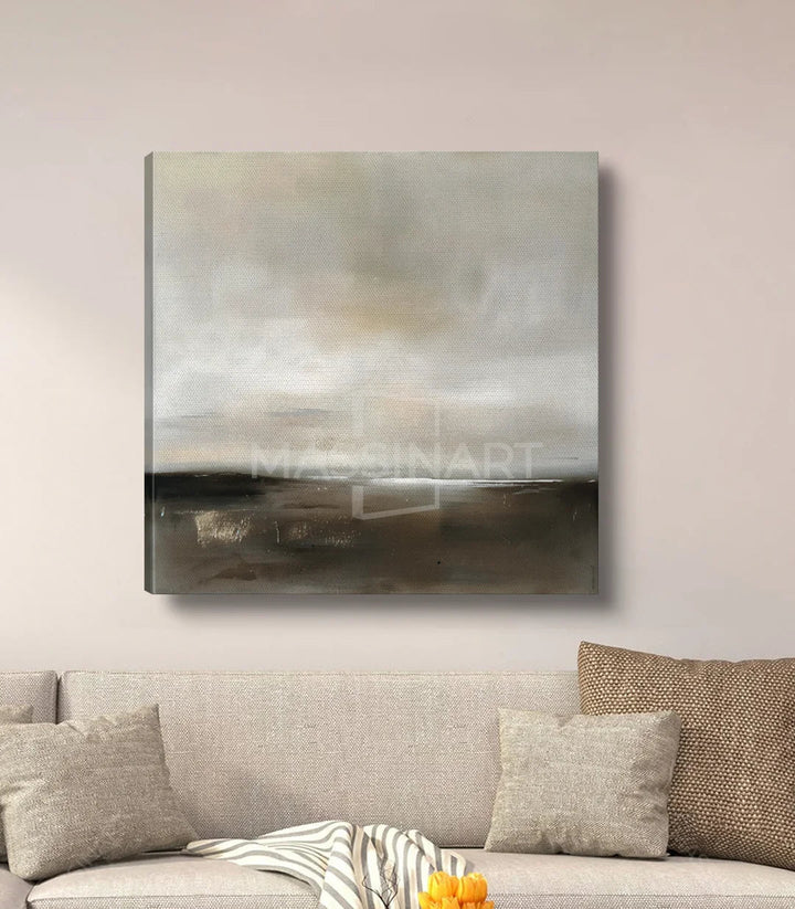 Tableau Skyward décoration hôtel airbnb, paysage épuré taupe — Massinart