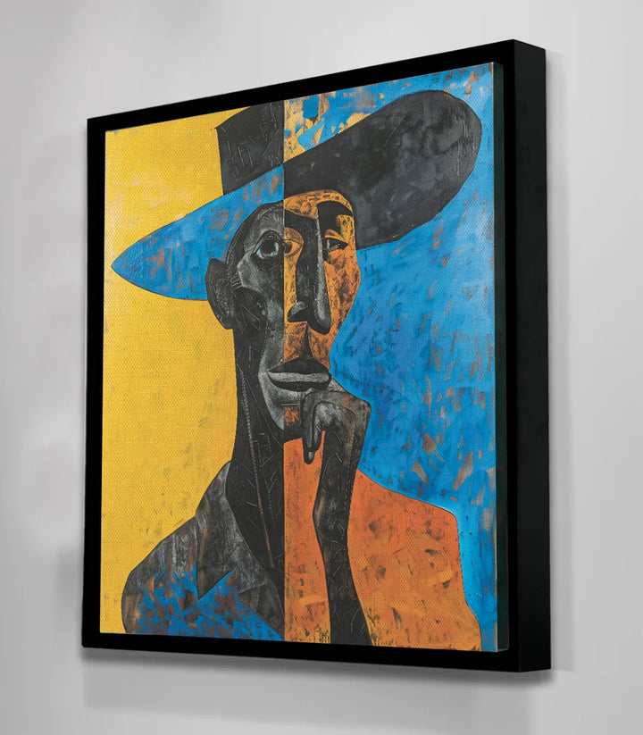 Tableau portrait cubiste Perhaps Massinart — ambiance salon marocain moderne