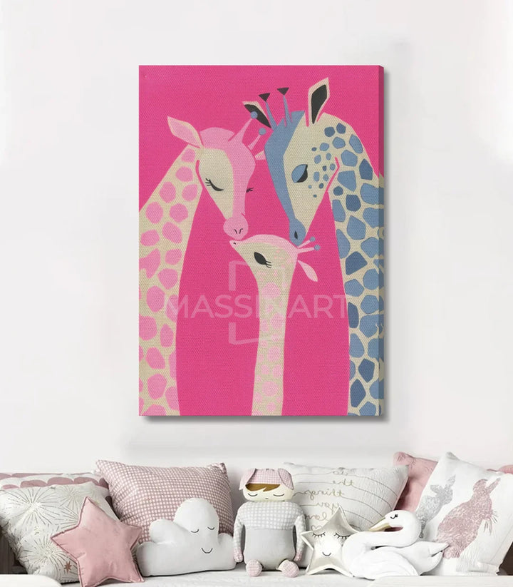 Tableau girafe famille rose Massinart détail illustration géométrique