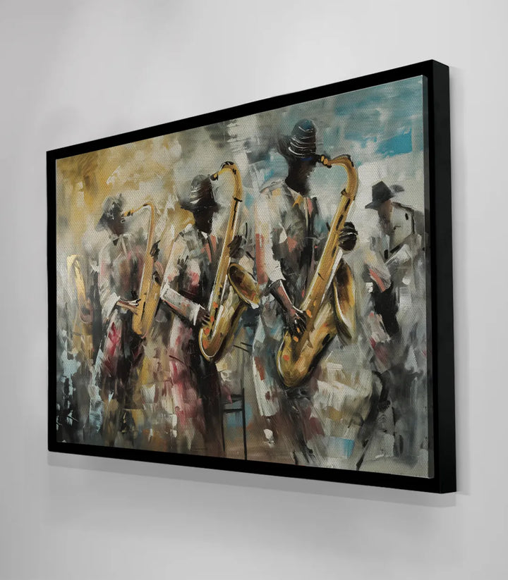 Tableau All about Jazz Massinart — vue cadrage horizontal peinture jazz murale