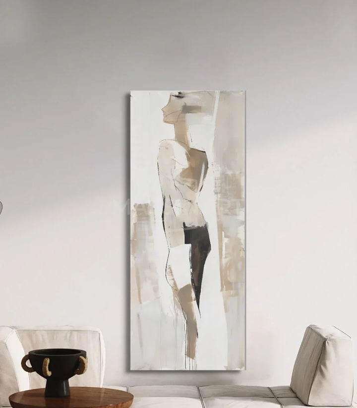Tableau mode feminin, palette beige noir, art contemporain Massinart