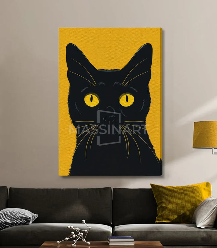 Tableau chat noir vertical décoration intérieur contemporain — Massinart