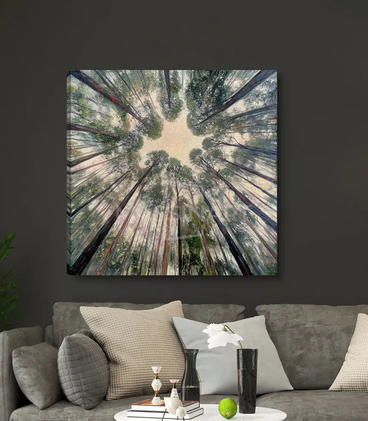 Tableau forêt vue aérienne dans décoration salon contemporain Massinart