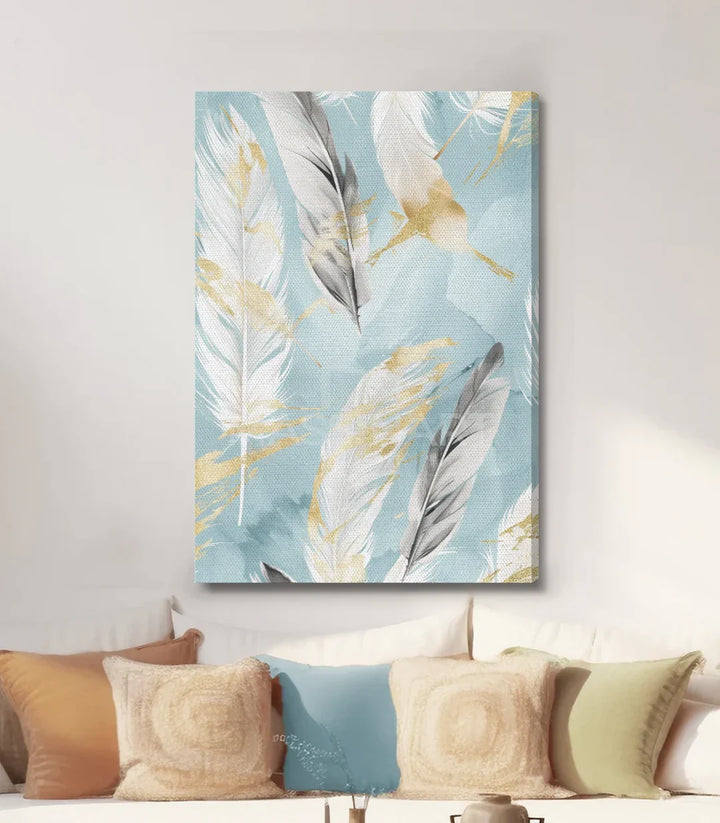 Tableau Softness plumes dorées ambiance salon calme zen Massinart