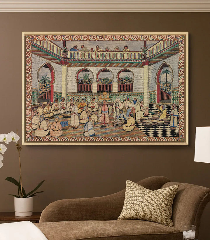 Détail tableau Moroccan Feast motifs géométriques ornementaux palais islamique Massinart