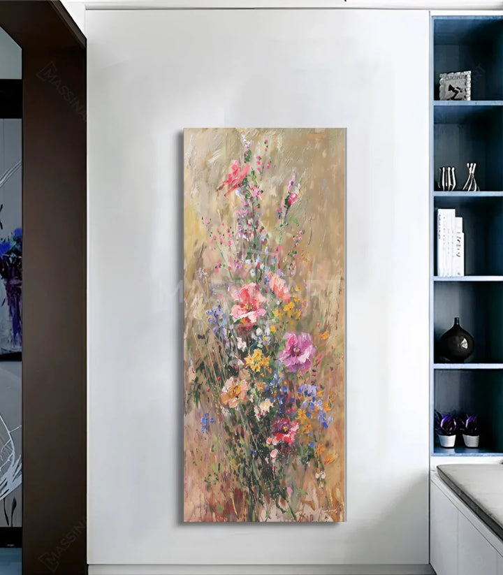 Détail peinture fleurs aquarelle texturée bouquet impressionniste Massinart
