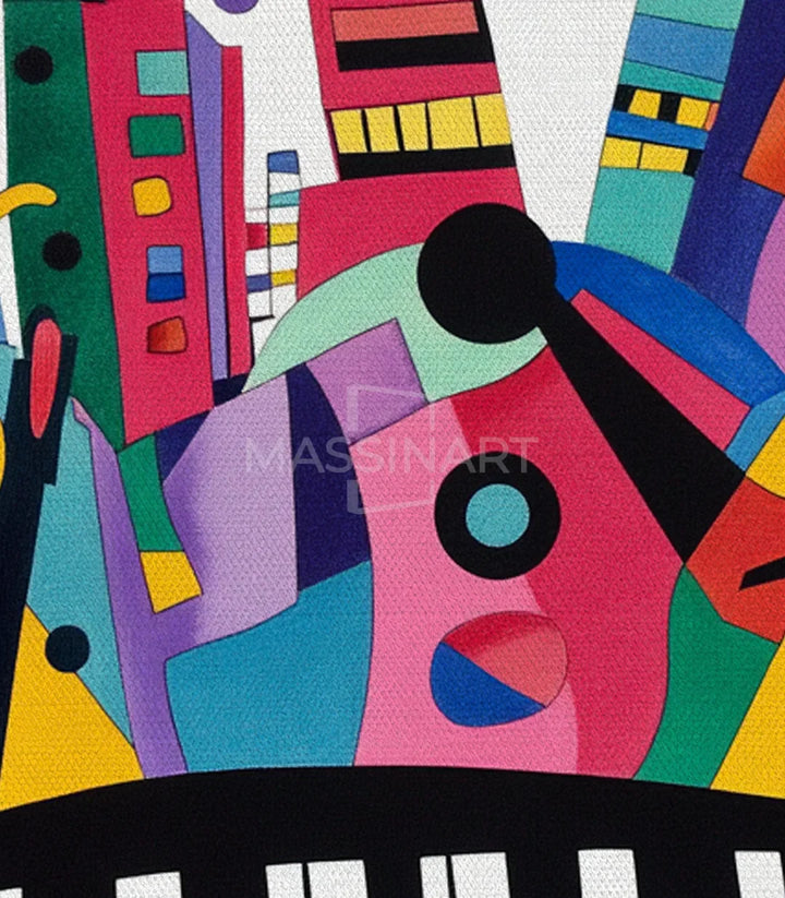 Vue d'ensemble composition abstraite — ville musicale et instruments entrelacés — Massinart