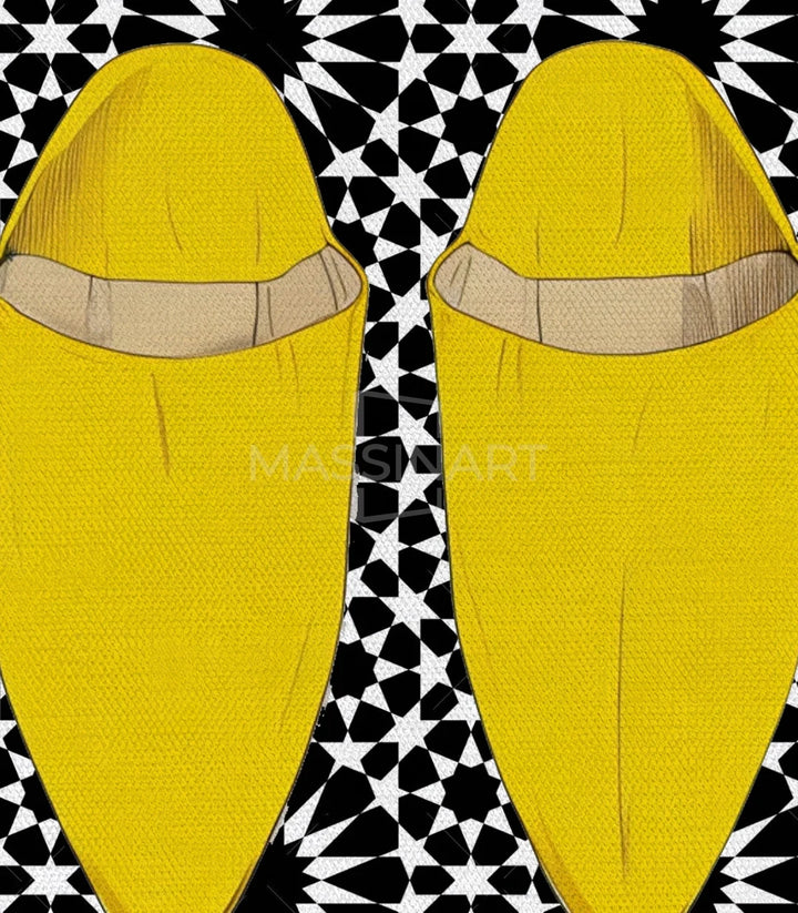 Tableau figuratif Maroc — composition diptyque babouches tarbouch Massinart