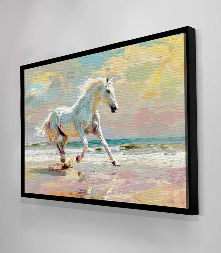 Cadre noir tableau Shoreline Sprint - Cheval plage - Massinart