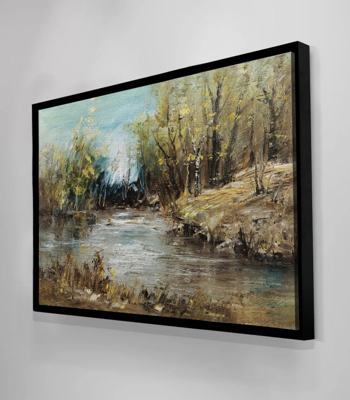 Chambre à coucher décoration tableau rivière Massinart