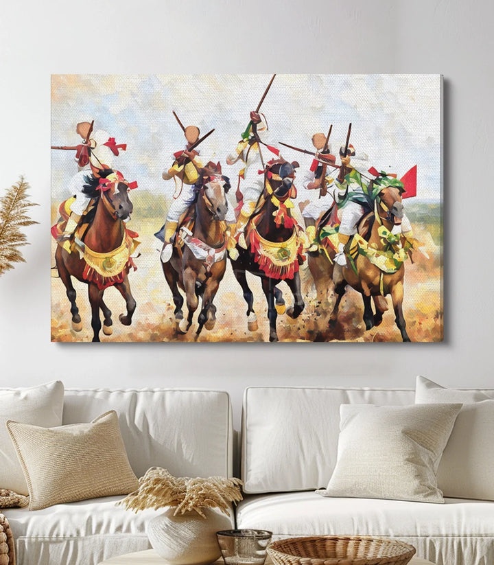 Détail couleurs chaudes - Tableau cavaliers maroc - Massinart
