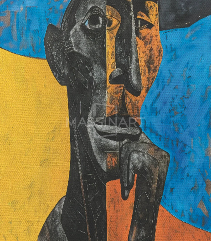 Tableau portrait cubiste Perhaps Massinart — contexte bureau créatif