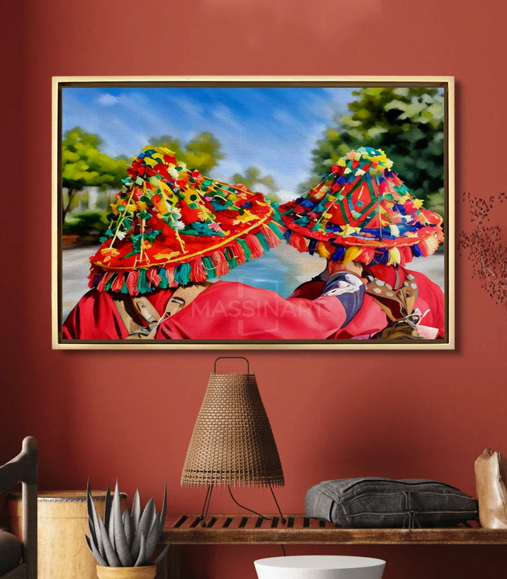 Tableau Guerrab mise en situation salon moderne mur terracotta Massinart