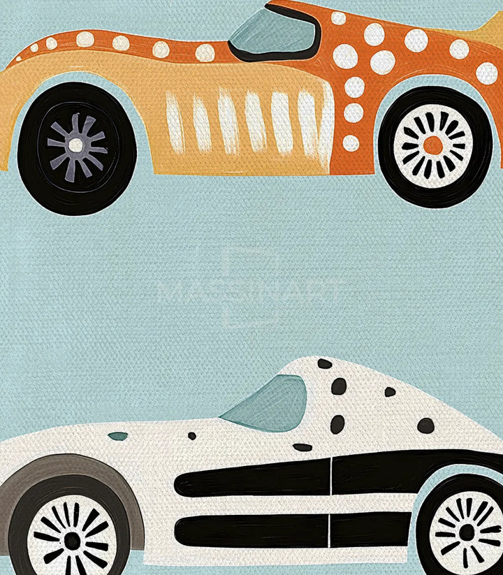 Mise en situation chambre garçon triptyque cars vintage Massinart