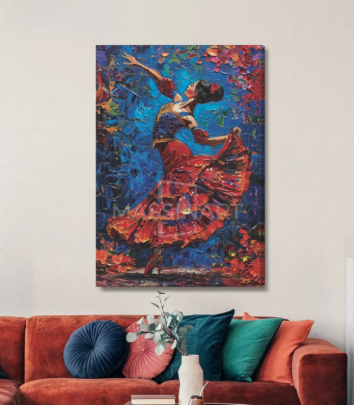 Détail texture tableau — peinture expressionniste danseuse flamenco Massinart