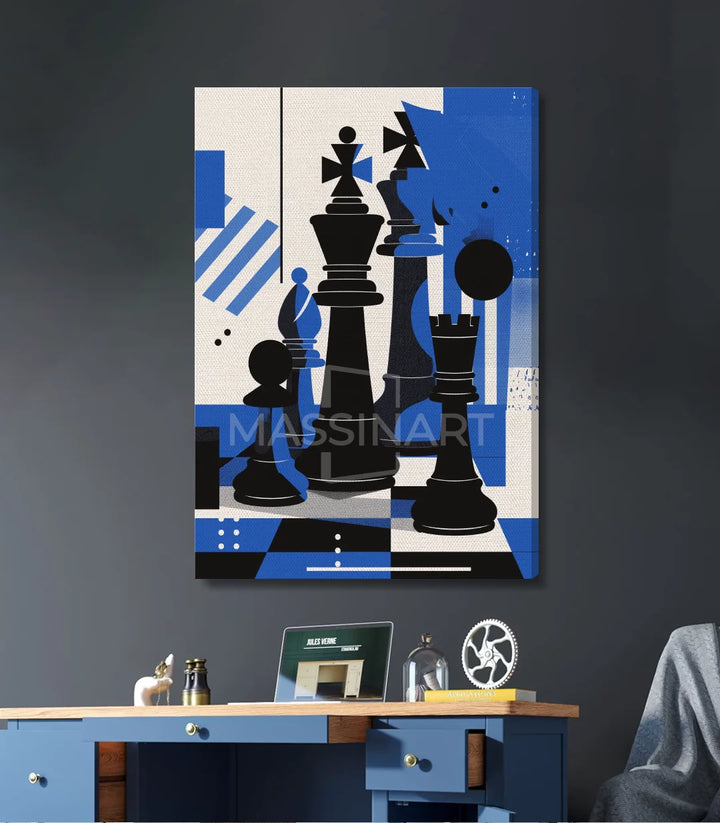 Tableau Chess Massinart — mise en situation bureau moderne avec décoration murale