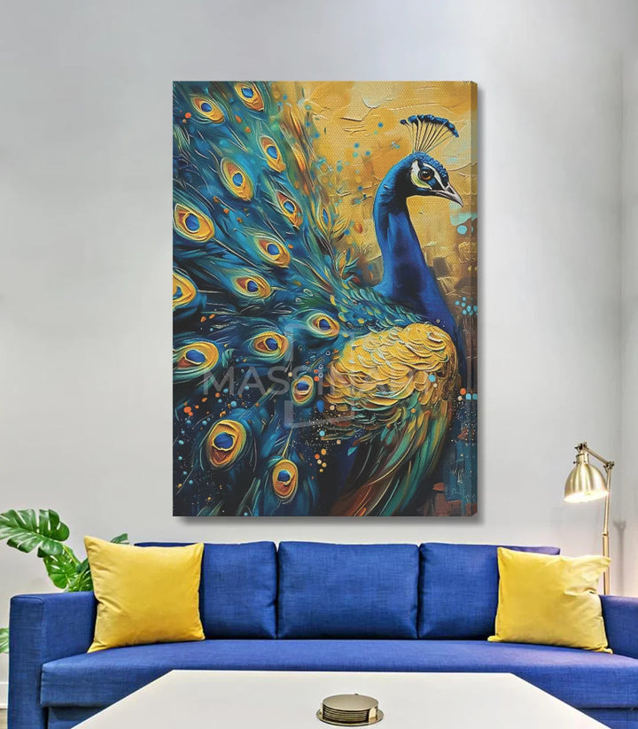 Tableau paon couloir mur blanc Massinart