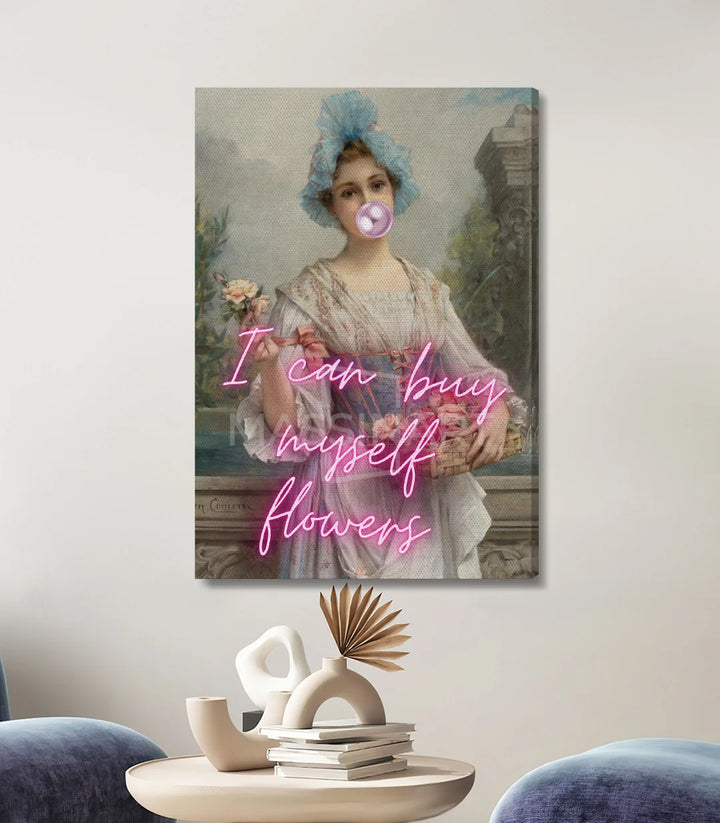 Détail portrait — Tableau Self-Bouquet femme texte pop-art Massinart