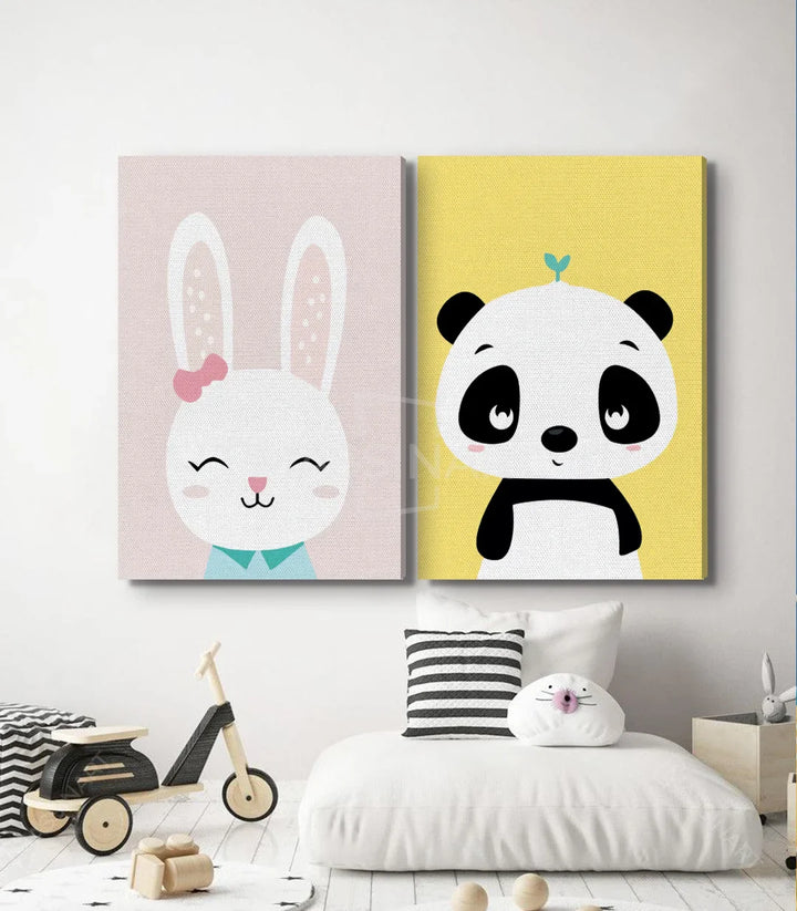 Mise en situation salon chambre enfant diptyque Bunny Panda Massinart