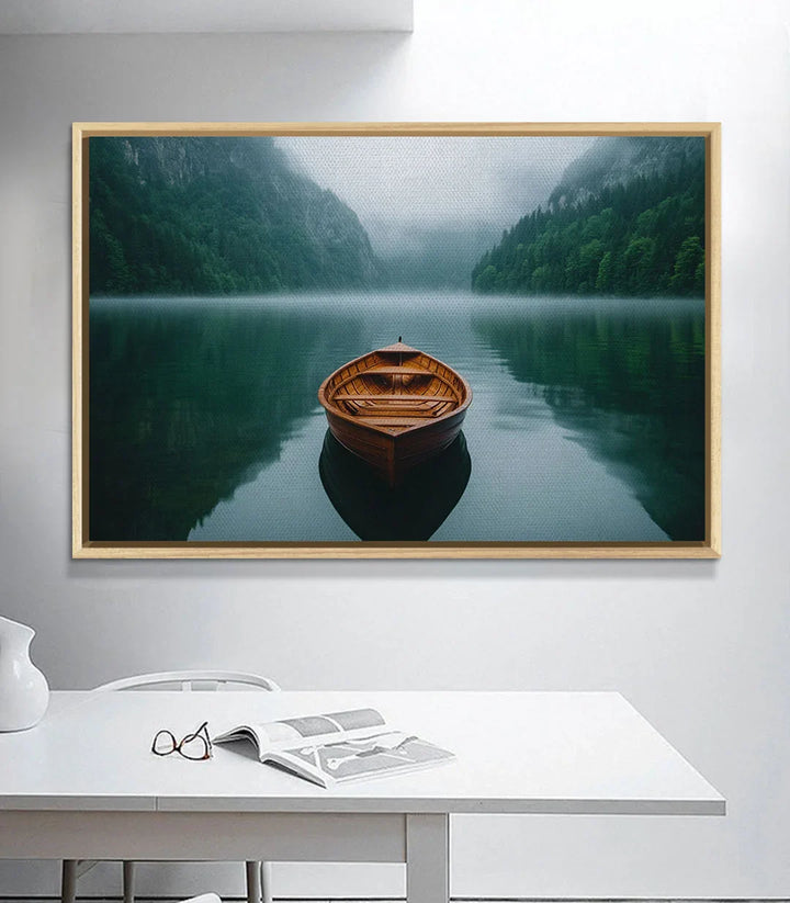 Décoration intérieur The Quiet Float - tableau nature lac horizontal encadré noir dans salle à manger moderne Massinart