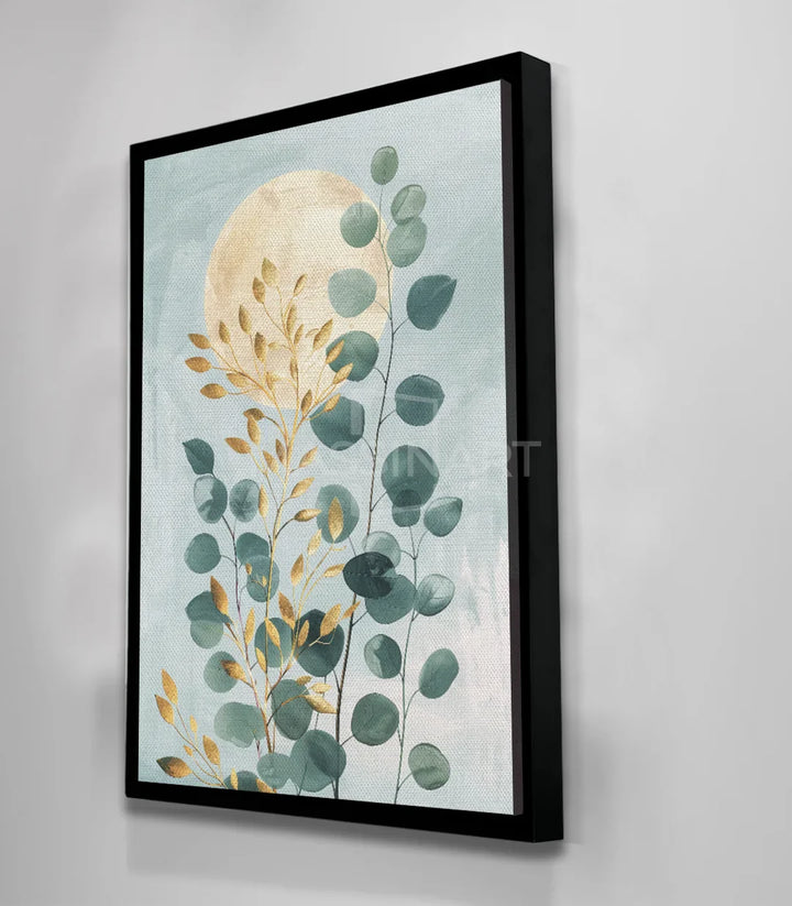 Décoration murale salon marocain — Tableau eucalyptus lune Massinart style contemporain