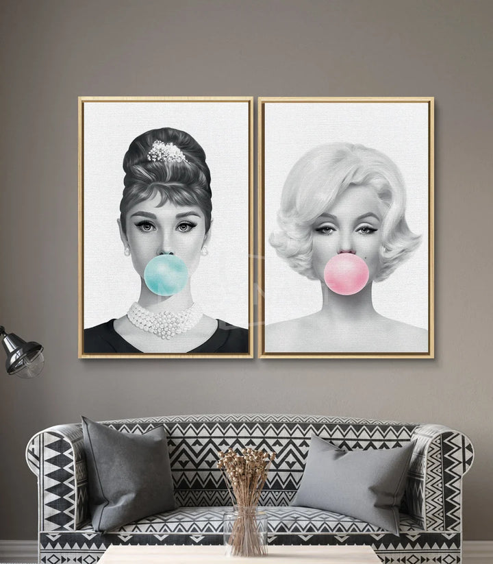 Mise en situation diptyque Marilyn Audrey Bubblegum salon moderne Massinart