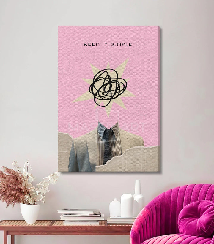 Tableau Keep It Simple Massinart rose — détail composition abstraite et typographie