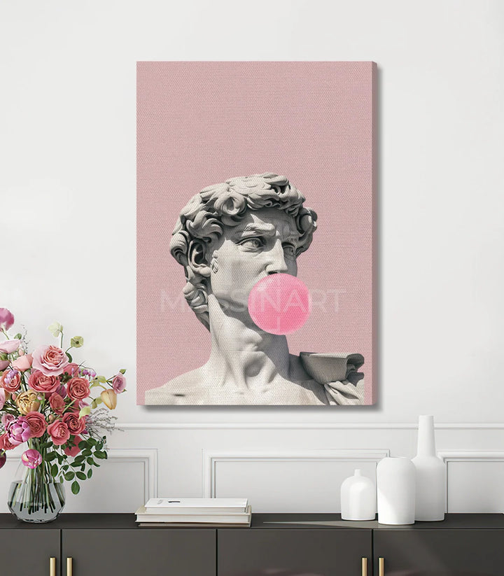 Tableau David's Pop Massinart dans salle moderne avec fleurs roses