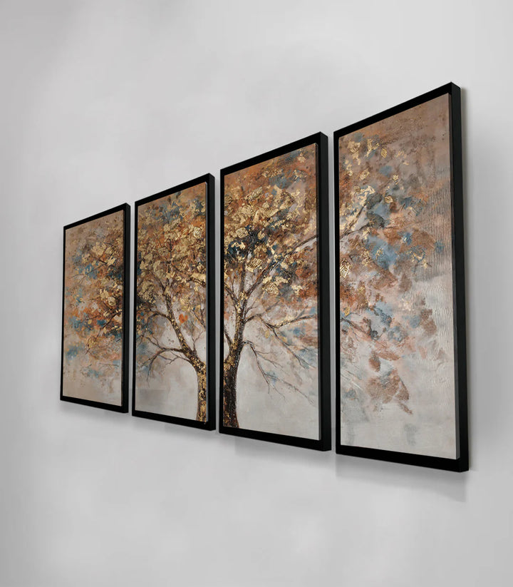 Détail feuilles dorées Tree of Life tableau Nature Massinart
