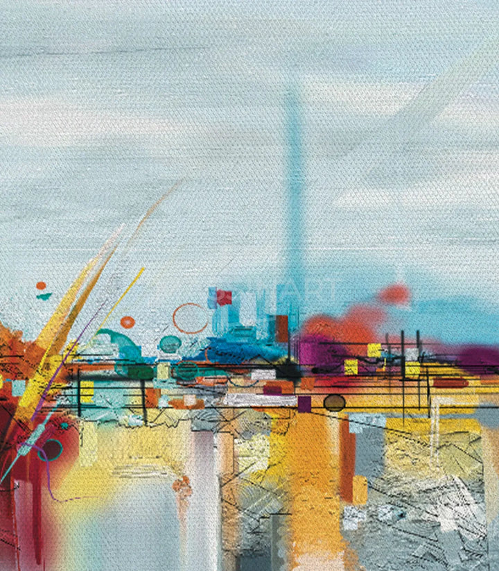 Ambiance salon élégant, tableau paysage abstrait Colorful Landscape encadré noir Massinart